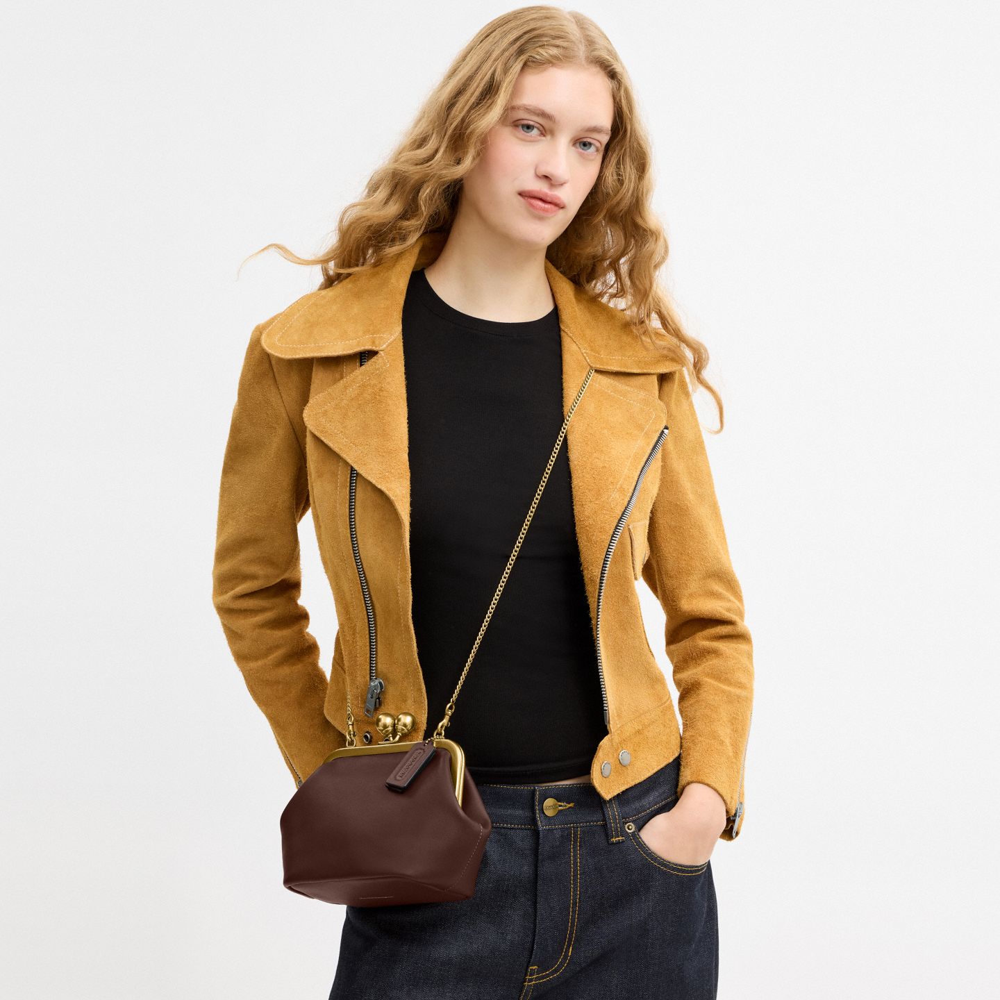 Женская сумка Coach Kisslock Frame Bag 16, цвет: Латунный / Кленовый — фото 3