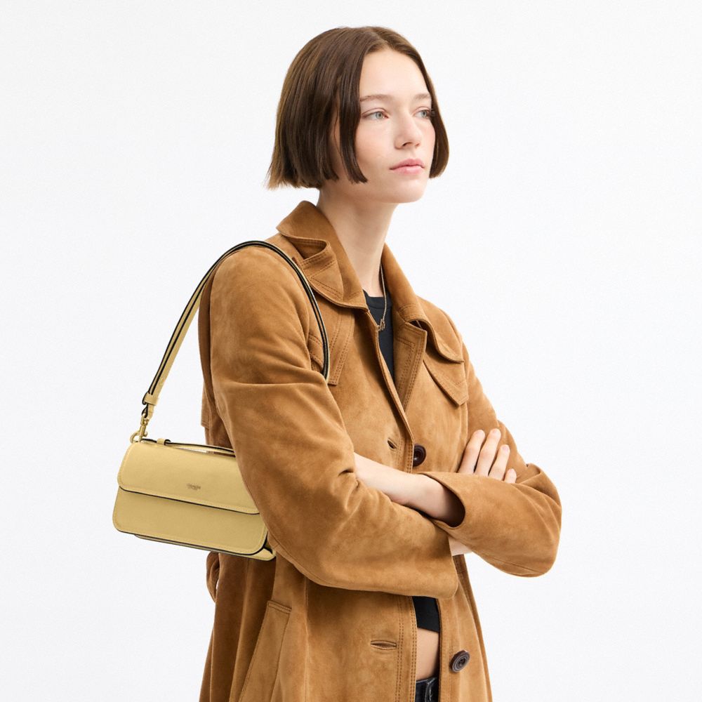 COACH®,Elora Top Handle Crossbody Bag,Lining Leather,Leather,Calfskin Leather,Shoulder Bag,Compact,Brass,Casual,Beige,Detail View