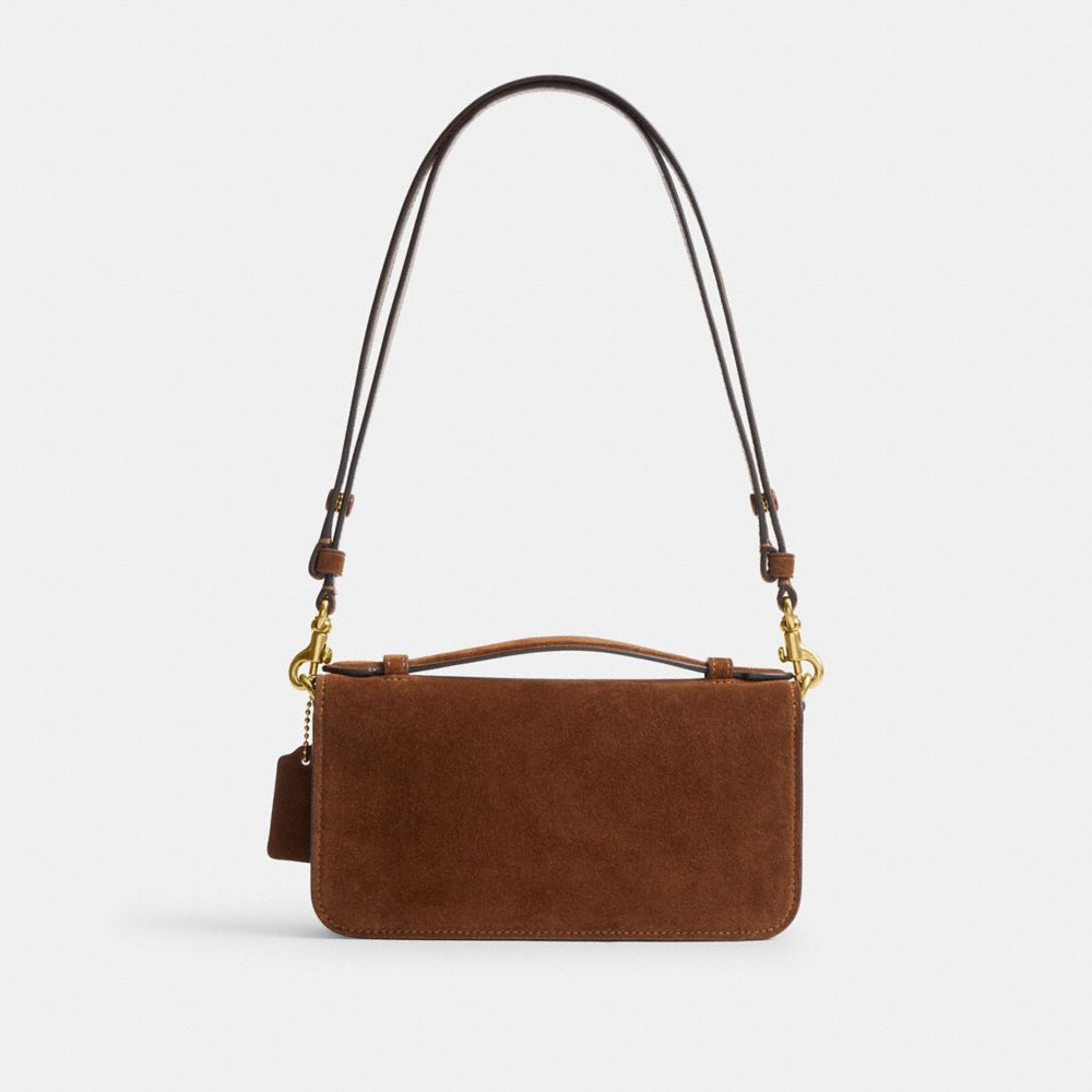 COACH®,Elora Top Handle Crossbody Bag,Suede,Calfskin Leather,Leather,Shoulder Bag,Adjustable,Compact,Lined,Brass,Day Party,Brown,Back View