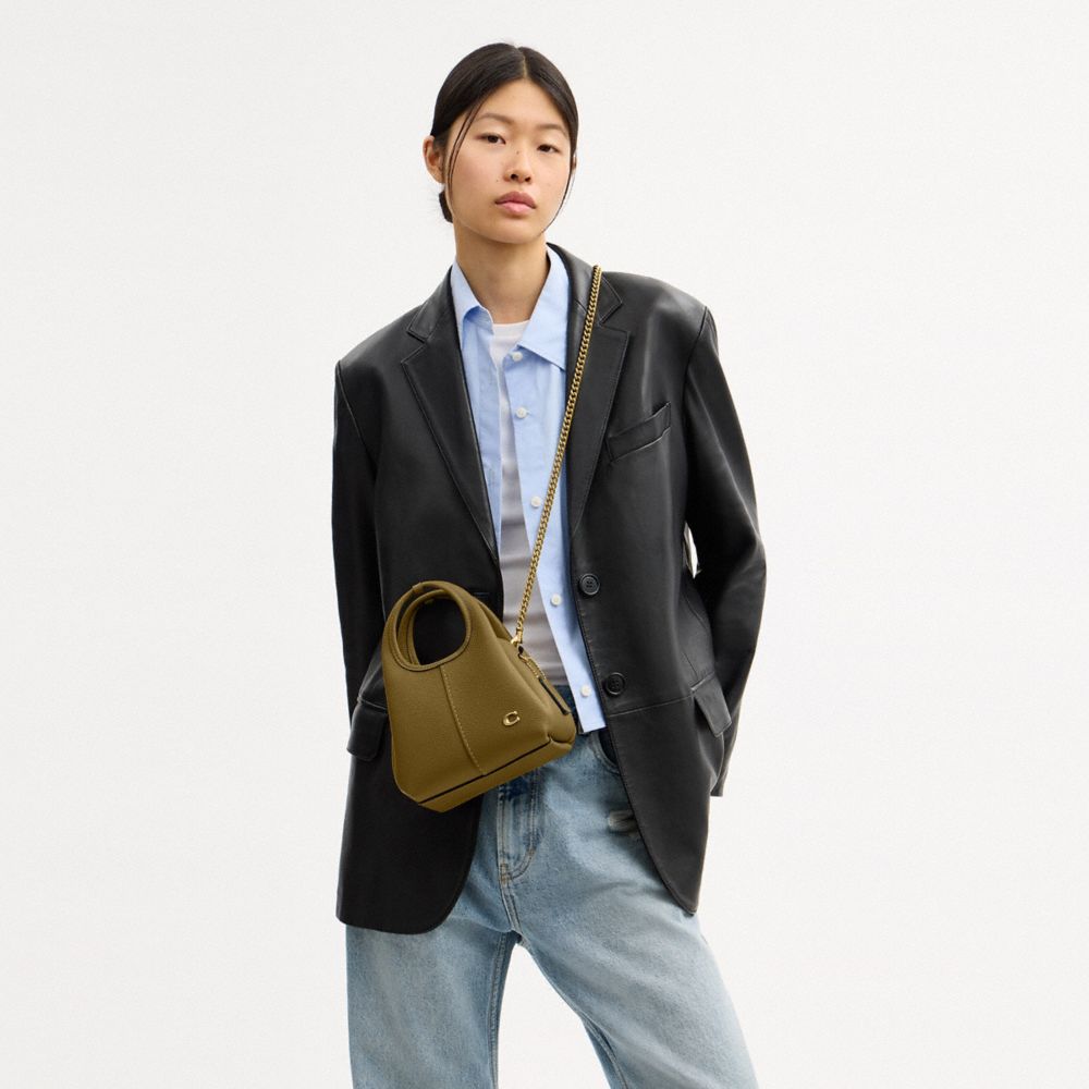 COACH®,Lana Shoulder Bag 19,Leather,Shoulder Bag,Metal,Logo,Compact,Brass,Casual,Brown,Detail View