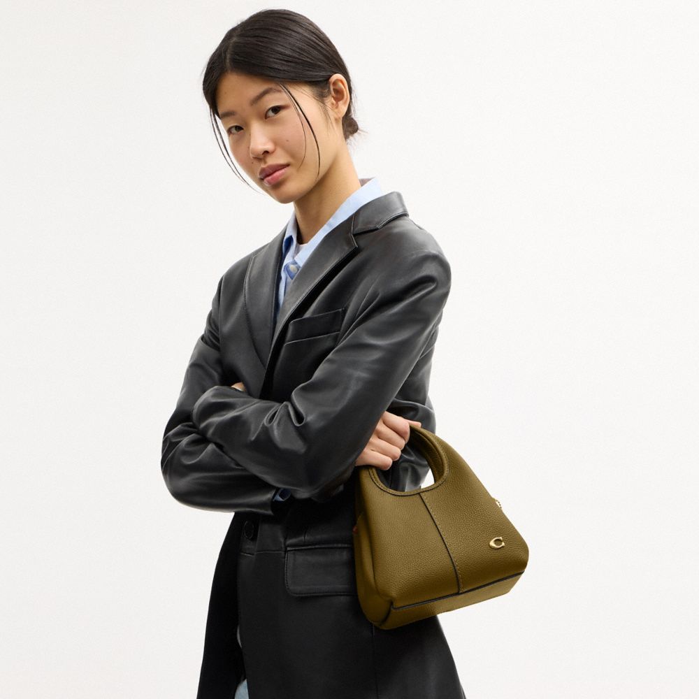 COACH®,Lana Shoulder Bag 19,Leather,Shoulder Bag,Metal,Logo,Compact,Brass,Casual,Brown,Detail View