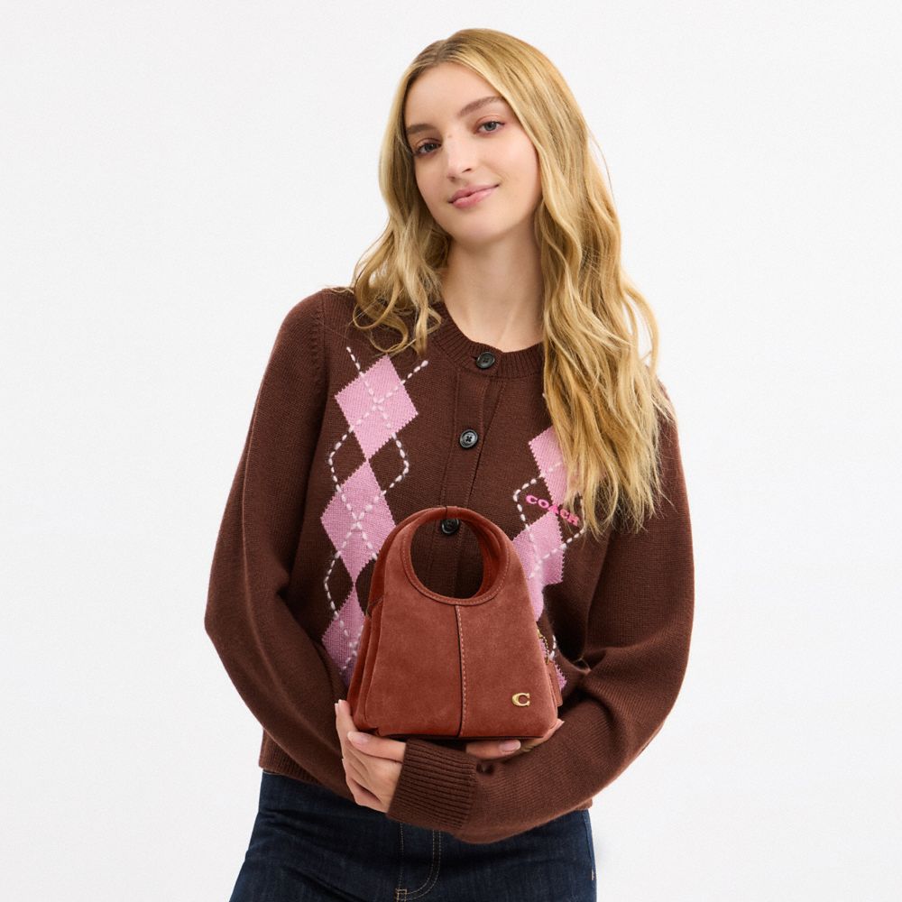 COACH®,Lana Shoulder Bag 19,Suede,Crossbody,Metal,Logo,Shoulder Guard,Gold Metal,Casual,Brown,Detail View