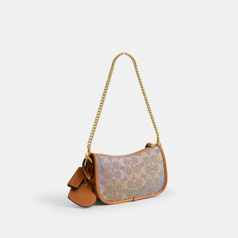 COACH®,Swinger Bag 20 With Chain In Crystal Signature Jacquard,,Angle View