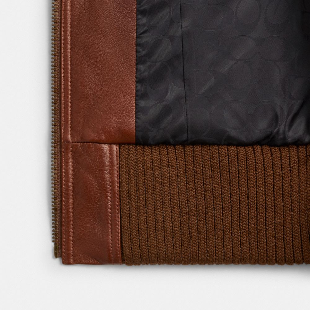 COACH®,Shrunken Leather Aviator Jacket,,Inside View,Top View