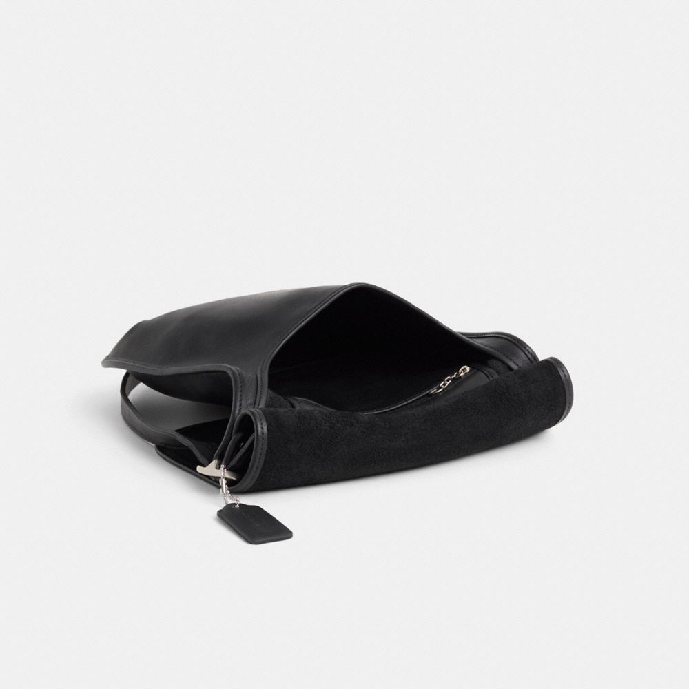 COACH®,Vintage Small Hippie Flap Bag,Leather,Crossbody,Color Metal,Casual,Black,Inside View,Top View