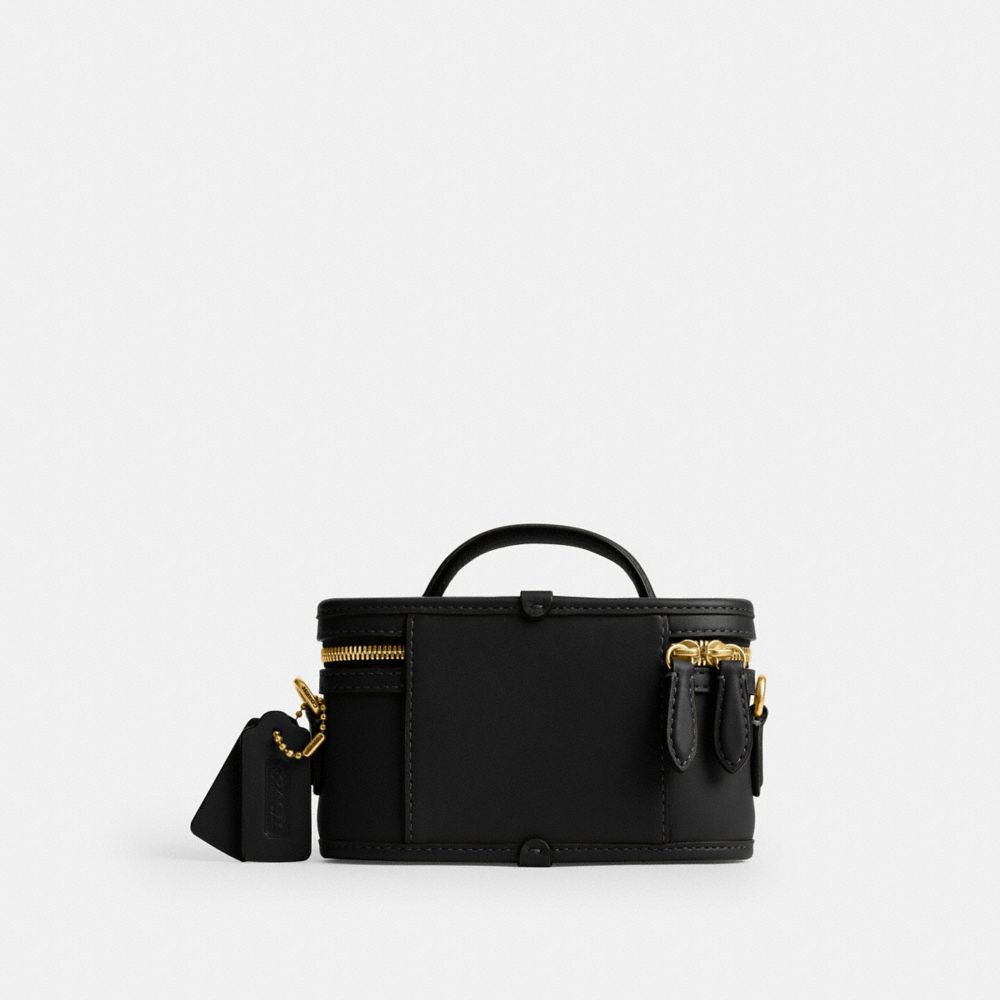 COACH®,Trail Bag 15,Lining Cotton,Cotton,Leather,Vanity Bag,Metal Material,Lined,Adjustable,Brass,Day Party,Black,Back View