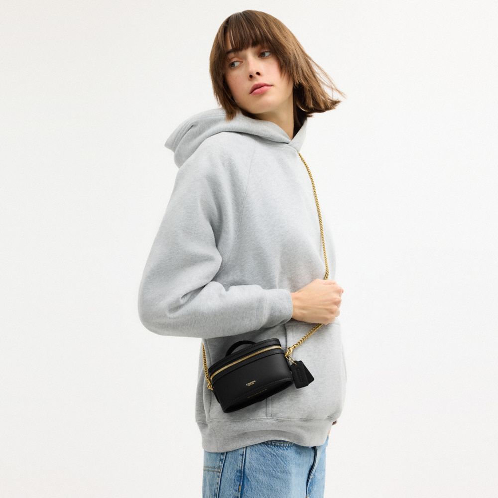 COACH®,Trail Bag 15,Lining Cotton,Leather,Cotton,Vanity Bag,Metal Material,Adjustable,Lined,Brass,Day Party,Black,Detail View