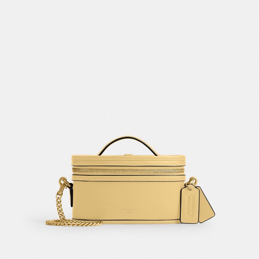 COACH®,Trail Bag 15,Lining Cotton,Cotton,Leather,Vanity Bag,Metal Material,Lined,Adjustable,Brass,Day Party,Beige,Front View