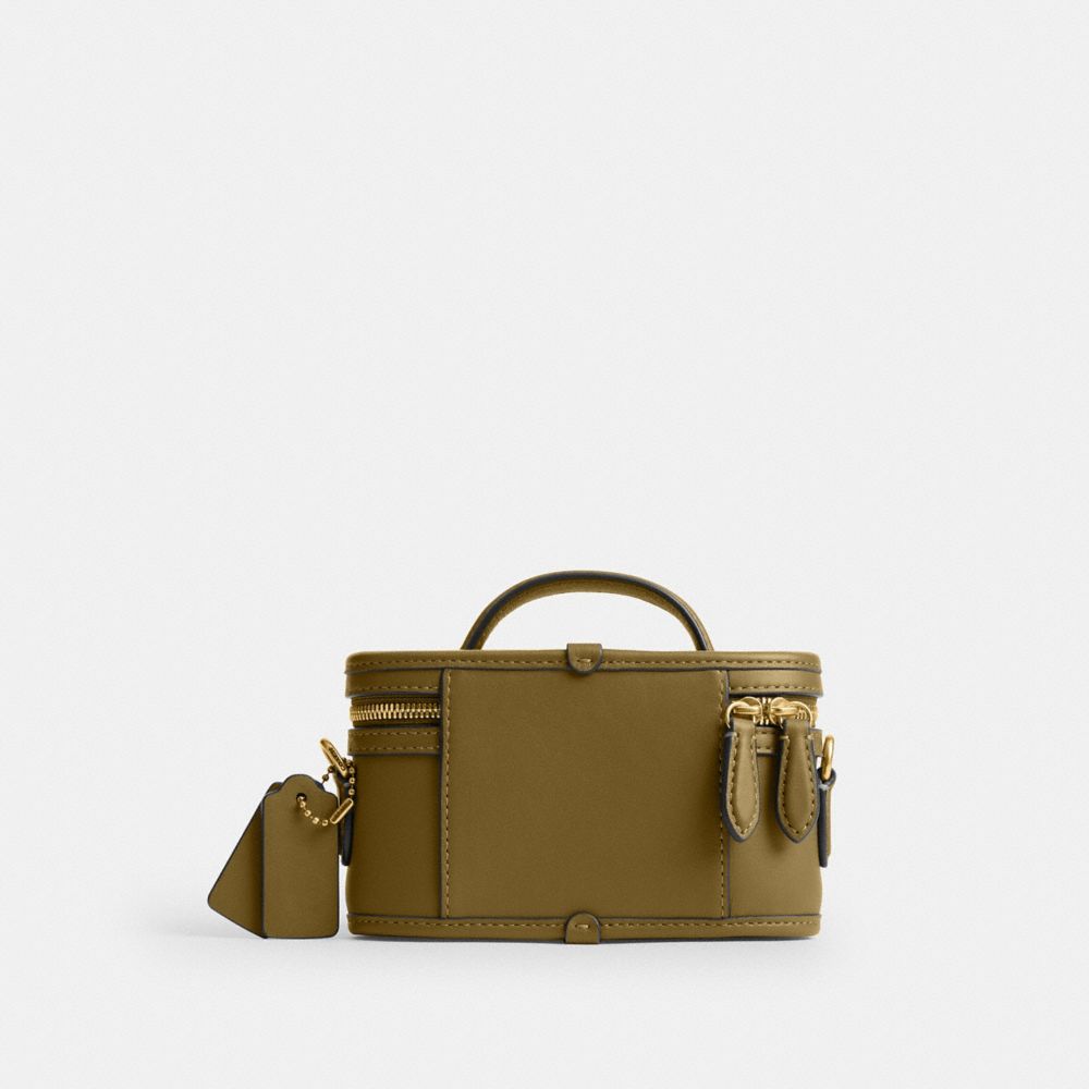 COACH®,Trail Bag 15,Lining Cotton,Leather,Cotton,Vanity Bag,Metal Material,Adjustable,Lined,Brass,Day Party,Brown,Back View