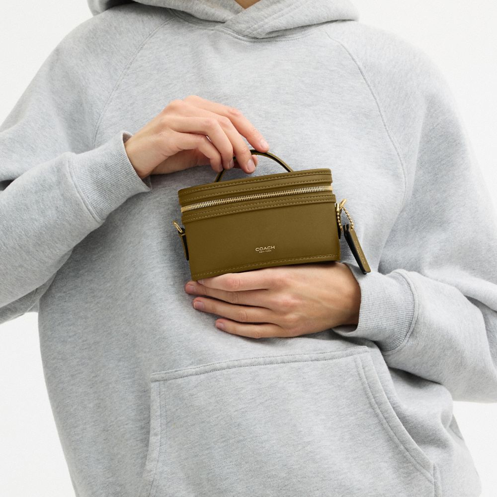 COACH®,Trail Bag 15,Lining Cotton,Leather,Cotton,Vanity Bag,Metal Material,Adjustable,Lined,Brass,Day Party,Brown,Detail View