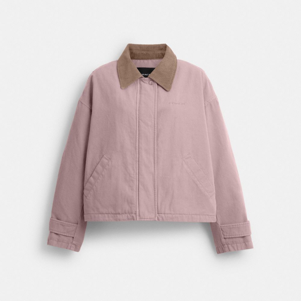COACH®,Barn Jacket,Organic Cotton,Viscose,Recycled Polyester,Polyester,Cotton,Jacket,Color Block,Lined,Casual,Blush,Front View