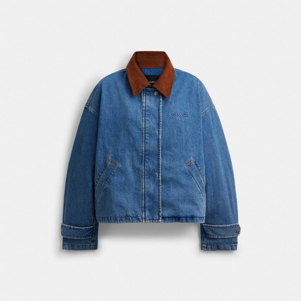 COACH®,Denim Barn Jacket,,Front View