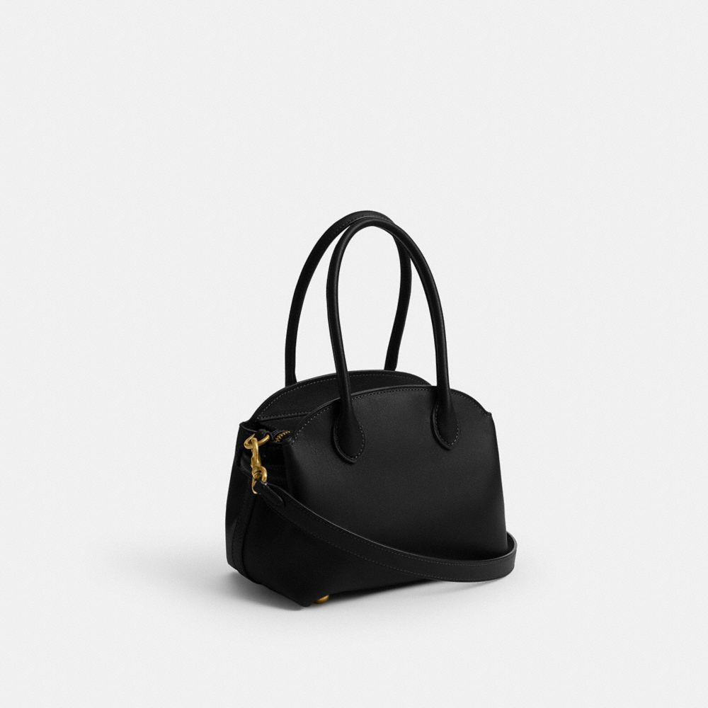 COACH®,Soft Empire Carryall Bag 21,Leather,Satchel,Metal Material,Pendant,Gusset,Expandable,Brass,Work,Black,Angle View