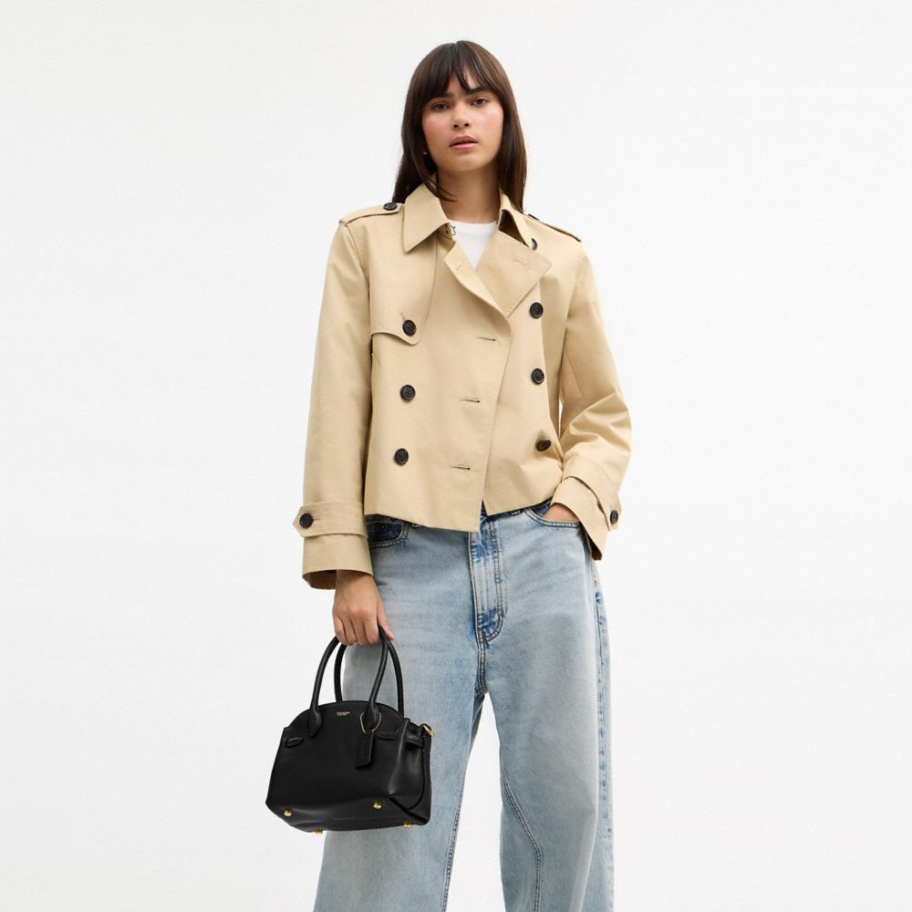 COACH®,Soft Empire Carryall Bag 21,Leather,Satchel,3D Embellishment,Metal,Pendant,Work,Black,Detail View