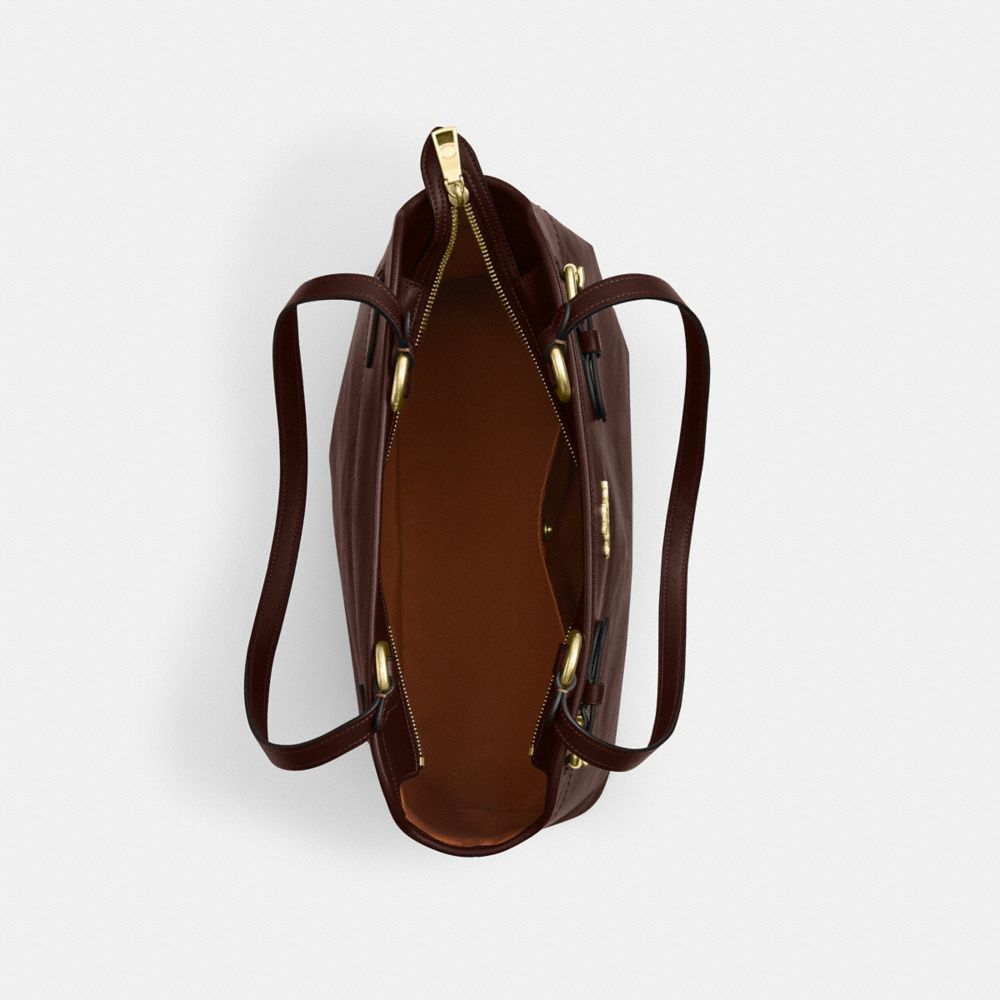 COACH®,Easton Tote Bag,Leather,Tote,Logo,Gold Metal,Work,Brown,Inside View,Top View