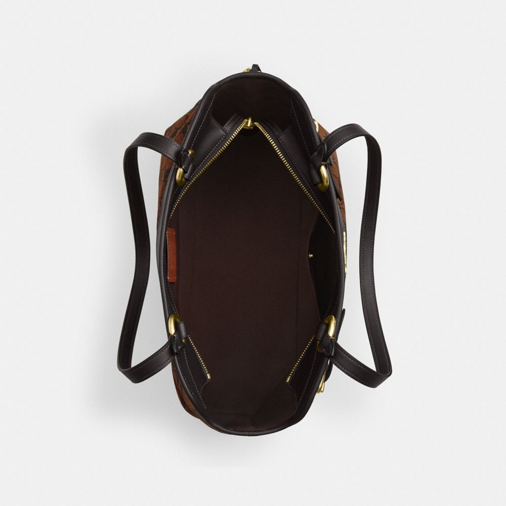 COACH®,Easton Tote Bag In Signature Chenille,Leather,Tote,Color Block,Logo,Lined,Stain Resistant,Gold Metal,Work,Brown,Inside View,Top View