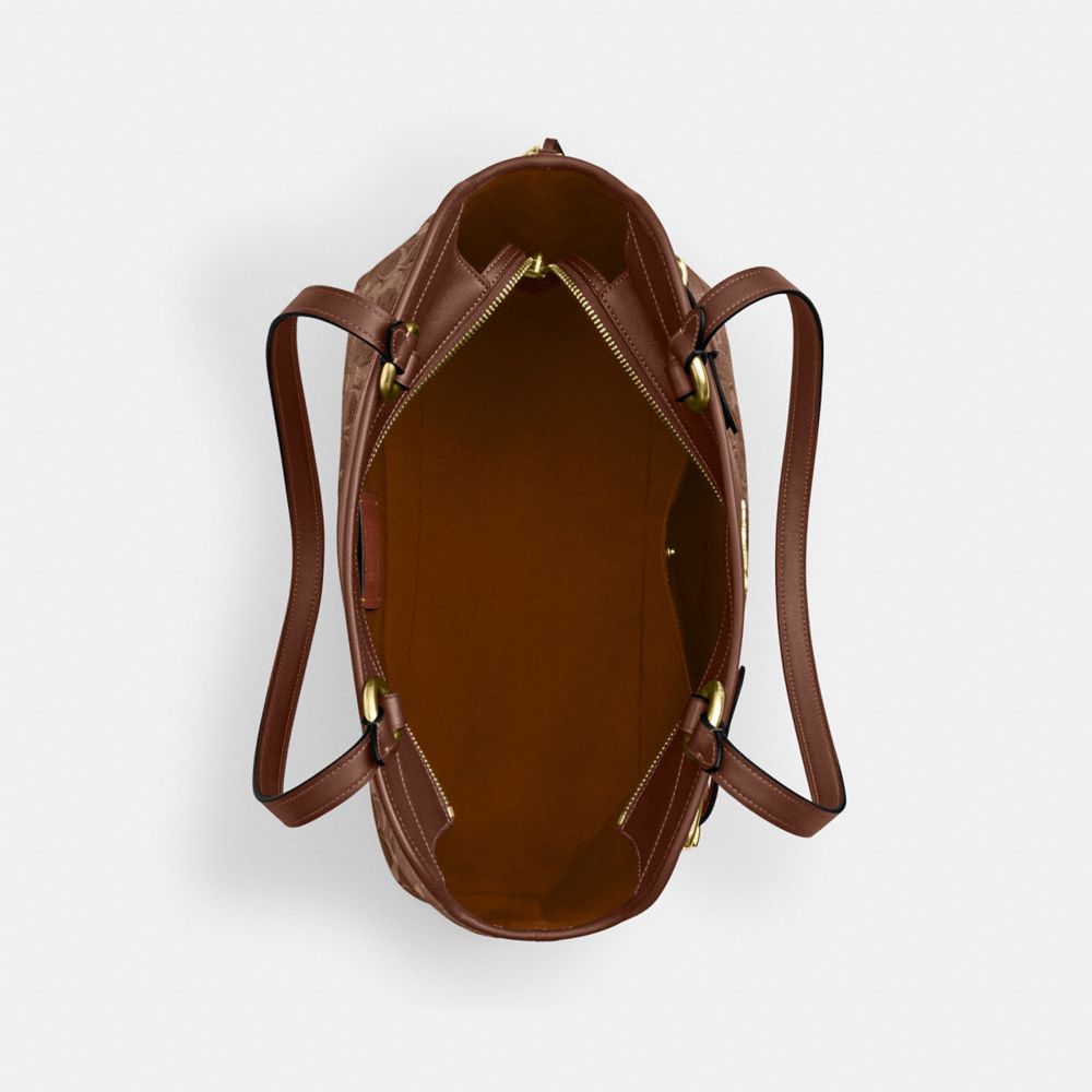 COACH®,Easton Tote Bag In Signature Chenille,Leather,Tote,Logo,Color Block,Lined,Stain Resistant,Gold Metal,Work,Brown,Inside View,Top View