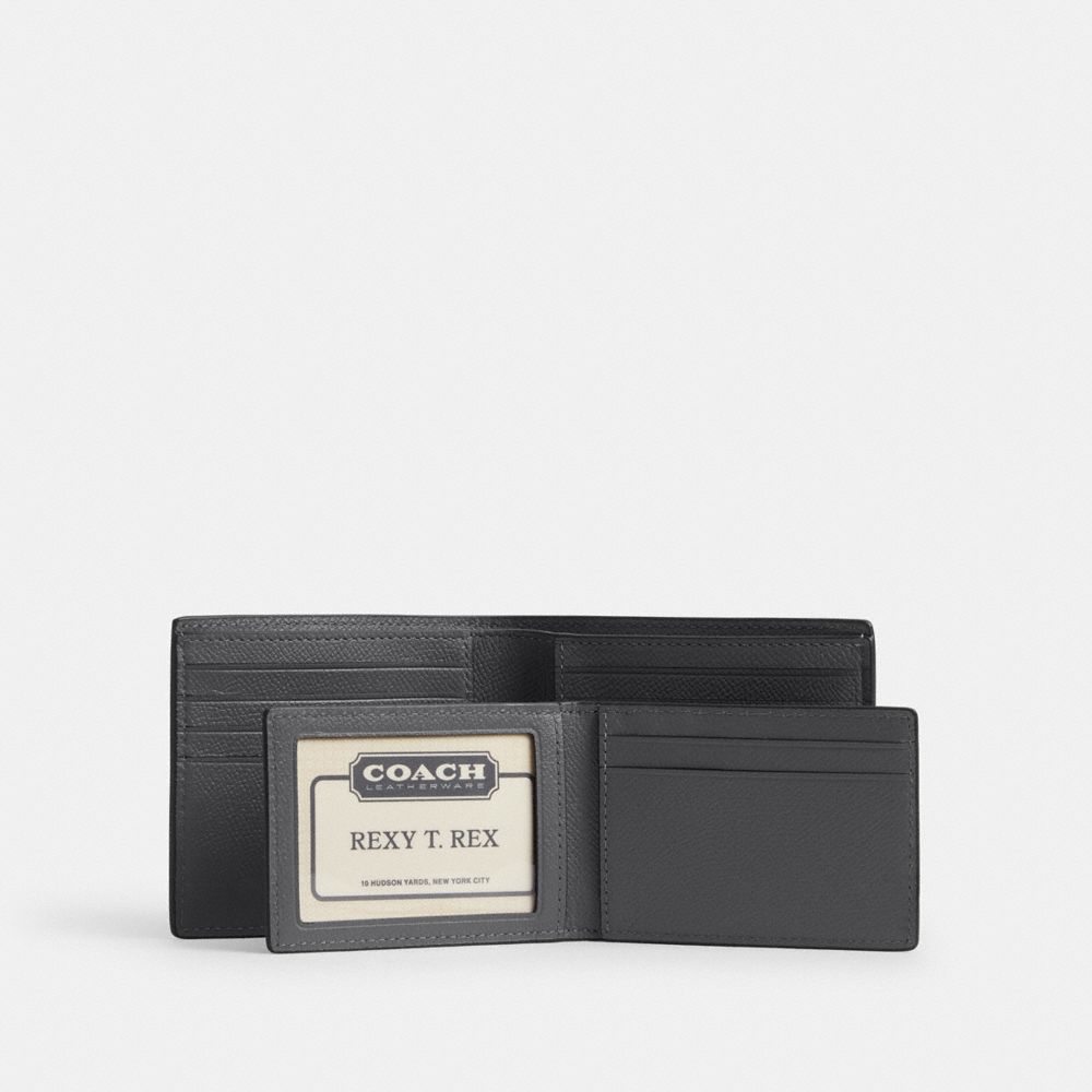 COACH®,3-In-1 Wallet In Signature Canvas,Leather,Canvas,Bi Fold,Logo,Casual,Gray,Interior View