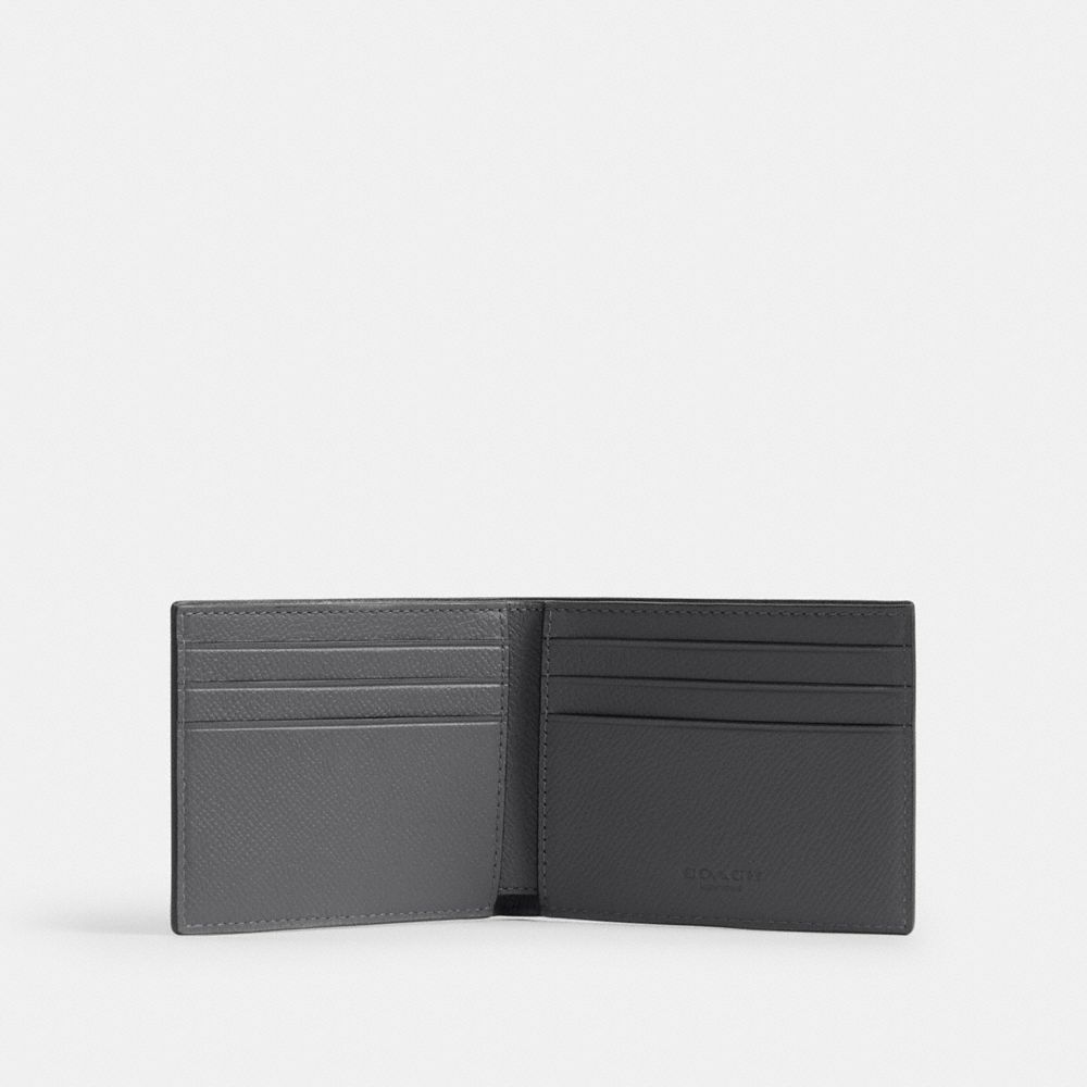 COACH®,Slim Billfold Wallet In Signature Canvas,Leather,Canvas,Bi Fold,Logo,Casual,Gray,Inside View,Top View