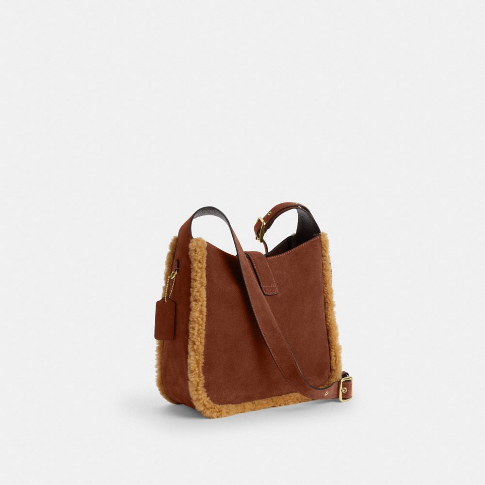 COACH®,Hadley Convertible Crossbody Bag,Leather,Shearling,Suede,Crossbody,Piping,Shearling,Casual,Brown,Angle View