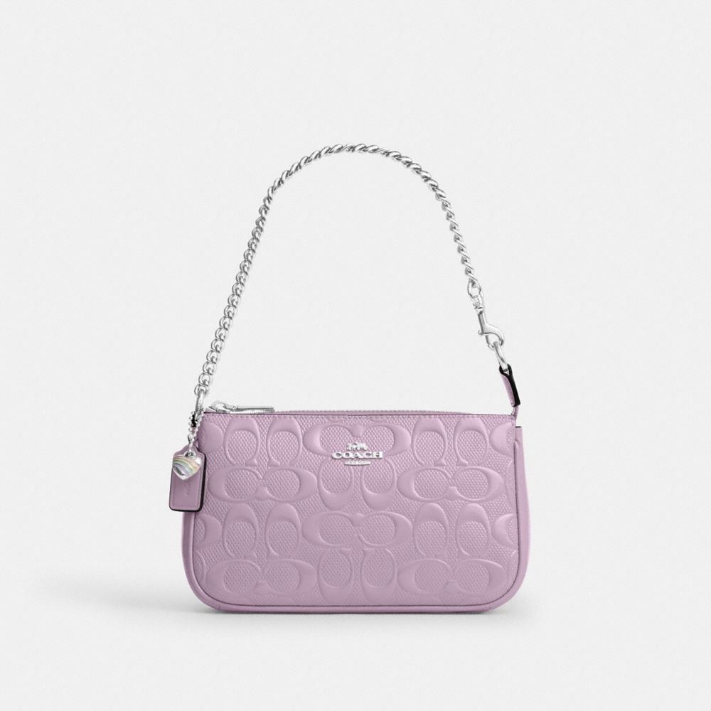 COACH®,Nolita 19 In Signature Leather With Heart Charm,Lavender,Front View
