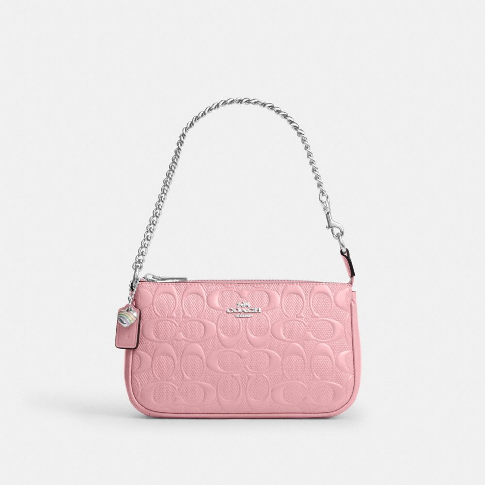 COACH®,Nolita 19 In Signature Leather With Heart Charm,Pink,Front View