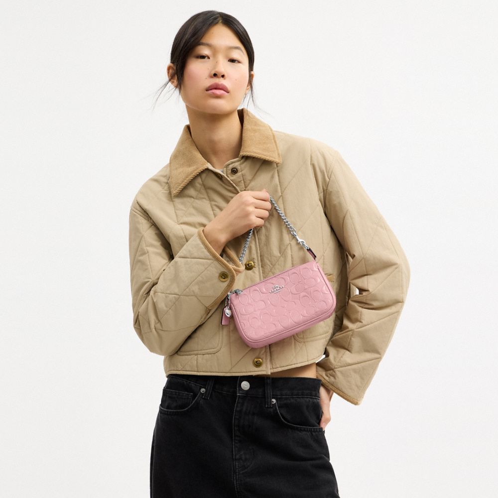 COACH®,Nolita 19 In Signature Leather With Heart Charm,Pink,Detail View