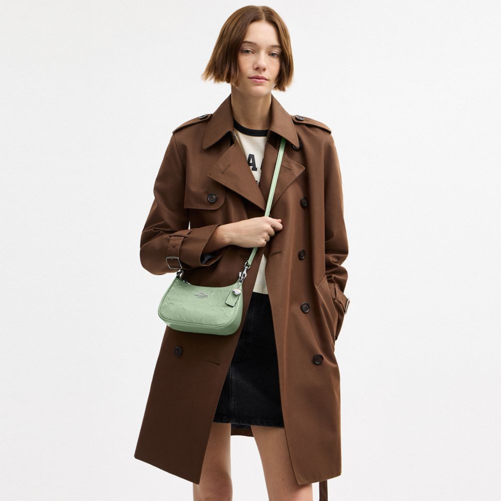 COACH®,Teri Mini Crossbody Bag In Signature Leather With Heart Charm,Green