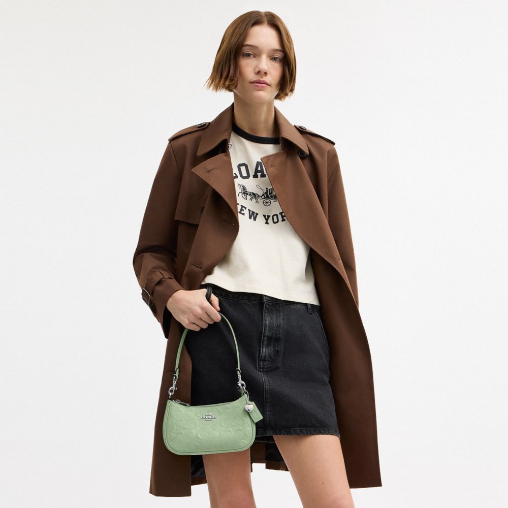 COACH®,Teri Mini Crossbody Bag In Signature Leather With Heart Charm,Green,Detail View