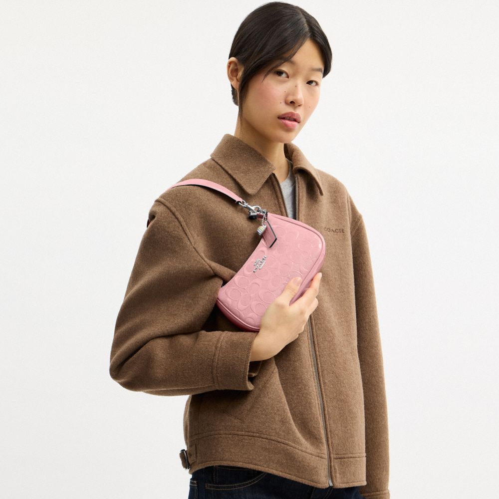 COACH®,Teri Mini Crossbody Bag In Signature Leather With Heart Charm,Pink,Detail View