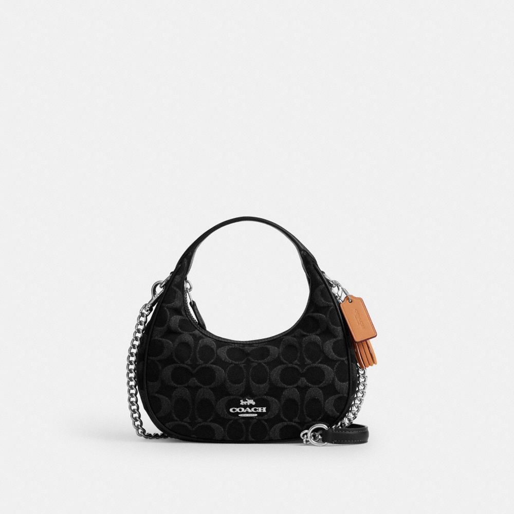 COACH®,Carmen Mini Crossbody Bag In Signature Denim,Black,Front View