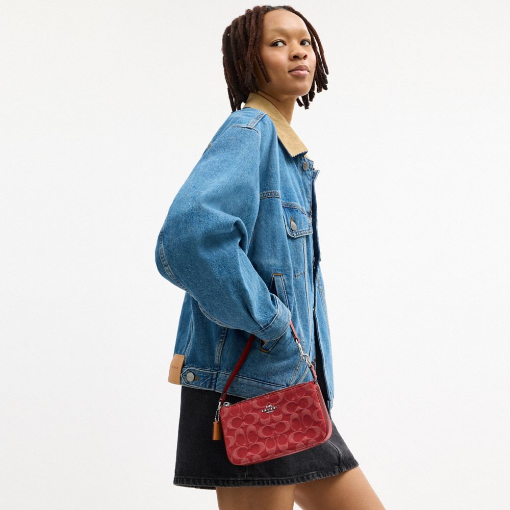 COACH®,Nolita 19 In Signature Denim,Maroon,Detail View