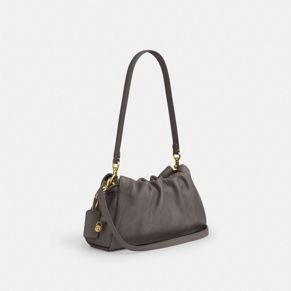 COACH®,Faye Shoulder Bag With Quilting,Shoulder Bag,Ball Embellishment,Logo,Metal,Lined,Adjustable,Gold Metal,Day Party,,Angle View