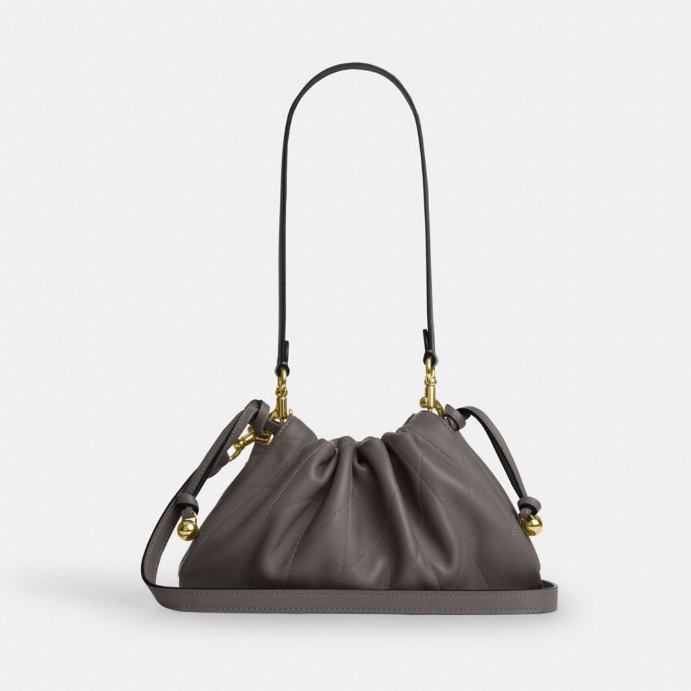 COACH®,Faye Shoulder Bag With Quilting,Shoulder Bag,Ball Embellishment,Logo,Metal,Lined,Adjustable,Gold Metal,Day Party,,Back View