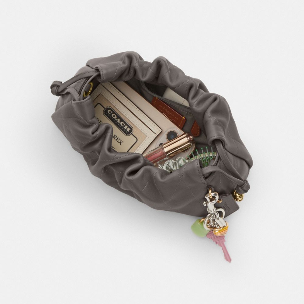 COACH®,Faye Shoulder Bag With Quilting,Shoulder Bag,Ball Embellishment,Logo,Metal,Lined,Adjustable,Gold Metal,Day Party,Gray,Inside View,Top View