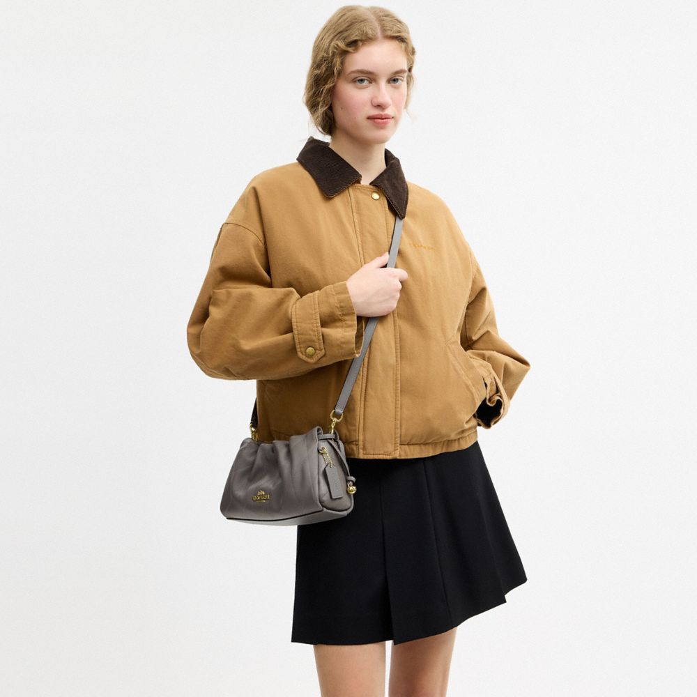 COACH®,Faye Shoulder Bag With Quilting,Shoulder Bag,Ball Embellishment,Logo,Metal,Lined,Adjustable,Gold Metal,Day Party,Gray