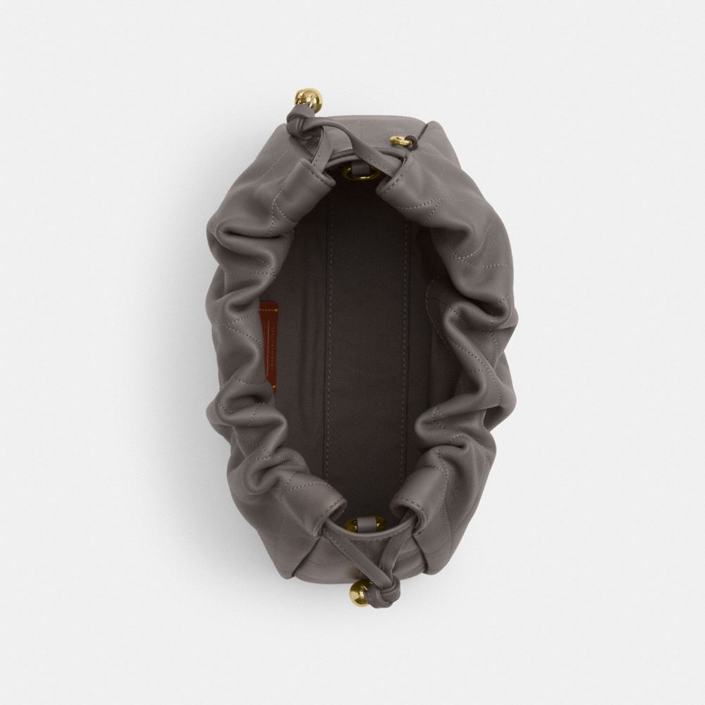 COACH®,Faye Shoulder Bag With Quilting,Shoulder Bag,Ball Embellishment,Logo,Metal,Lined,Adjustable,Gold Metal,Day Party,Gray,Inside View,Top View