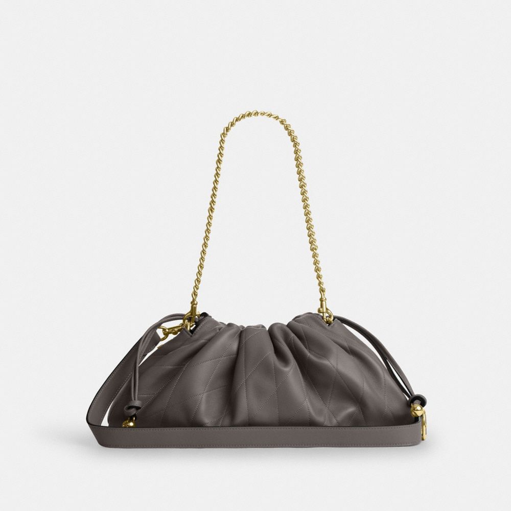 COACH®,Faye Large Shoulder Bag With Quilting,Shoulder Bag,Ball Embellishment,Logo,Metal,Lined,Shoulder Guard,Gold Metal,Da...,,Back View