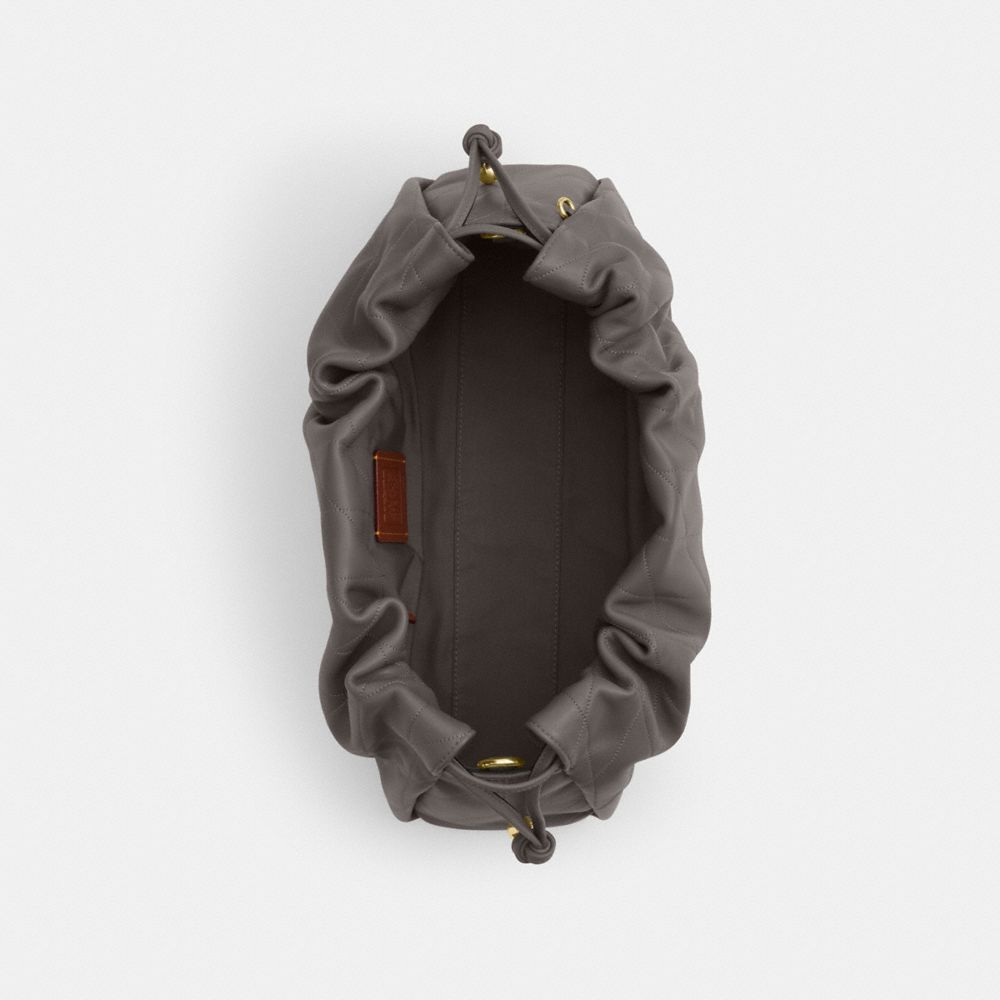 COACH®,Faye Large Shoulder Bag With Quilting,Shoulder Bag,Ball Embellishment,Logo,Metal,Lined,Shoulder Guard,Gold Metal,Da...,Gray,Inside View,Top View