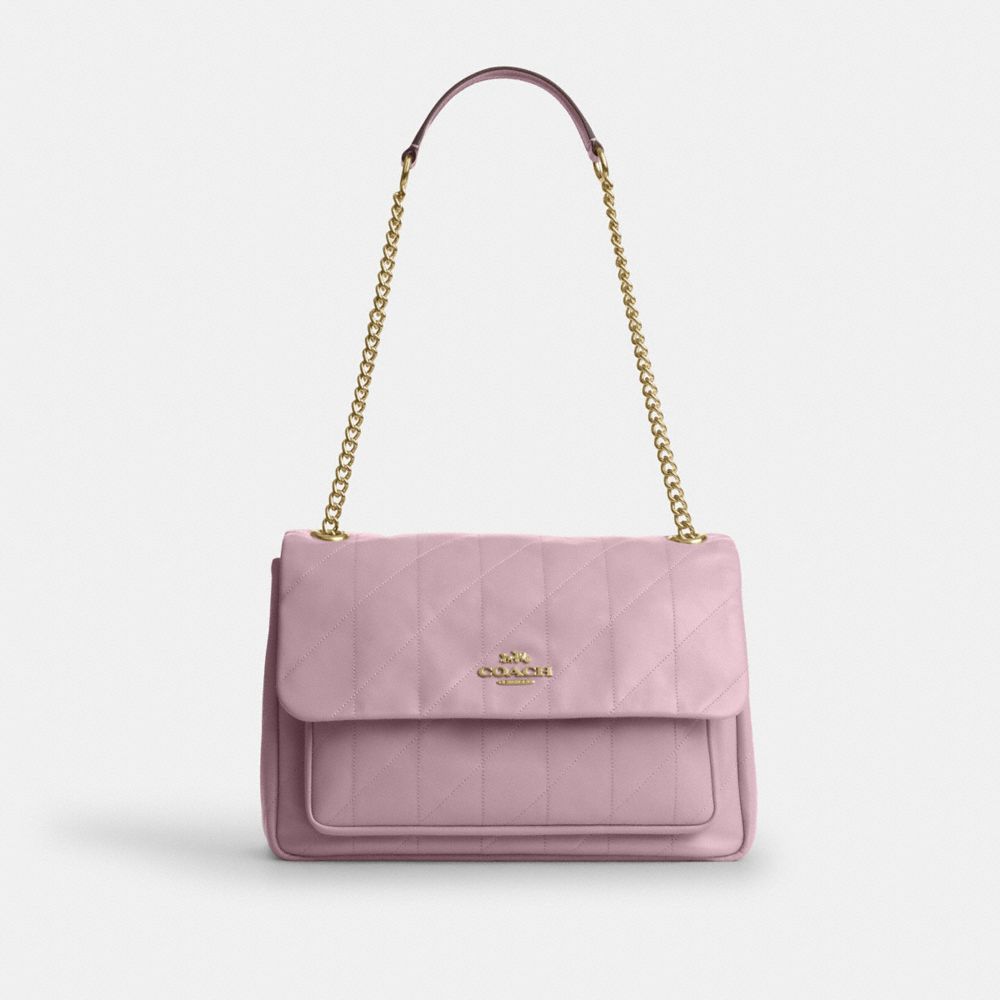 COACH®,Elodie Crossbody Bag With Quilting,Leather,Shoulder Bag,Metal,Logo,Shoulder Guard,Gold Metal,Day Party,,Front View