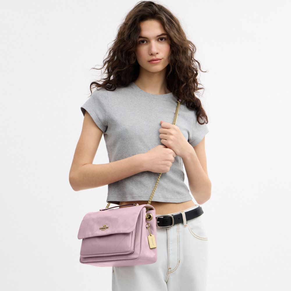 COACH®,Elodie Crossbody Bag With Quilting,Leather,Shoulder Bag,Logo,Metal,Shoulder Guard,Gold Metal,Day Party,Lavender