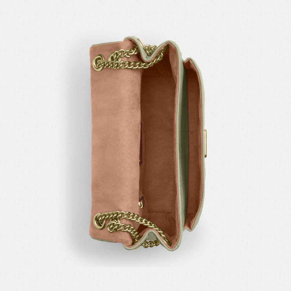 COACH®,Elodie Crossbody Bag With Quilting,Leather,Shoulder Bag,Logo,Metal,Shoulder Guard,Gold Metal,Day Party,Olive,Inside View,Top View
