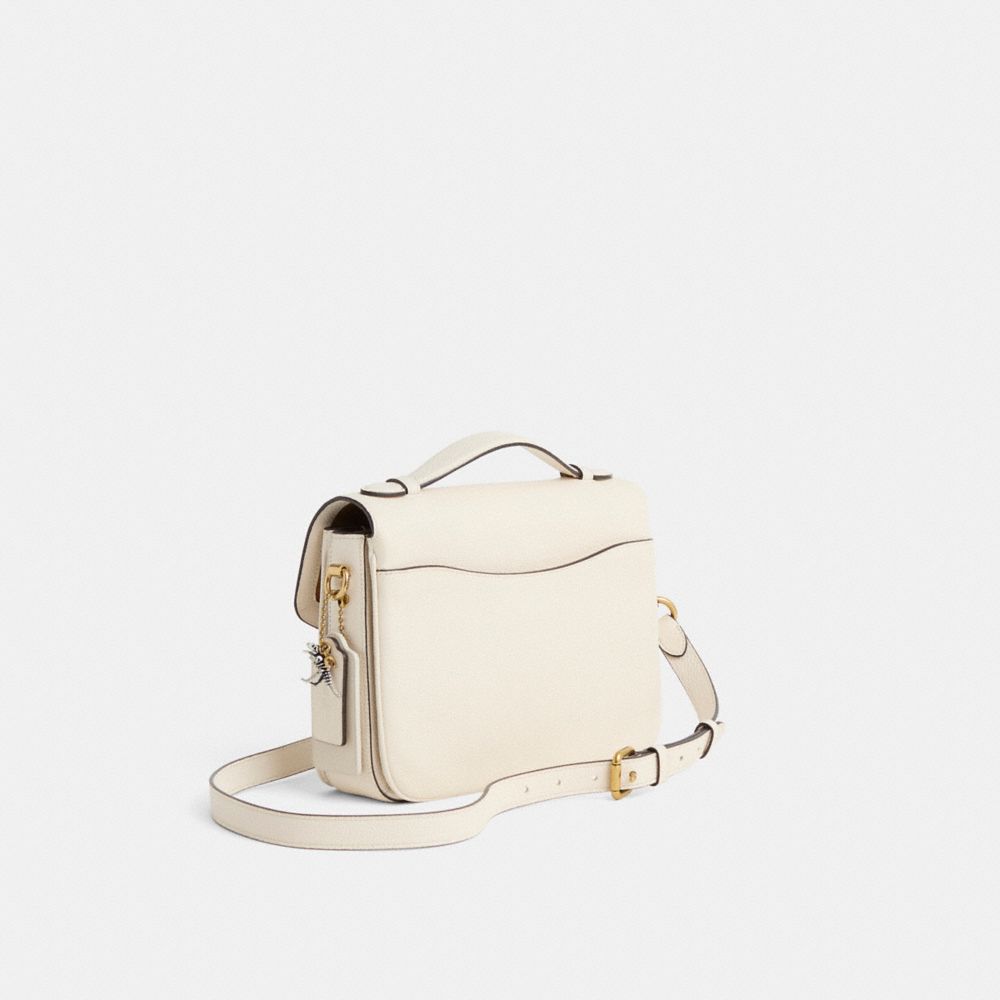 COACH®,Upcrafted Cassie Crossbody,Leather,Satchel,Logo,Metal,Floral Embellishment,Grommet,Studded,Adjustable,Gold Metal,Da...,Cream,Angle View