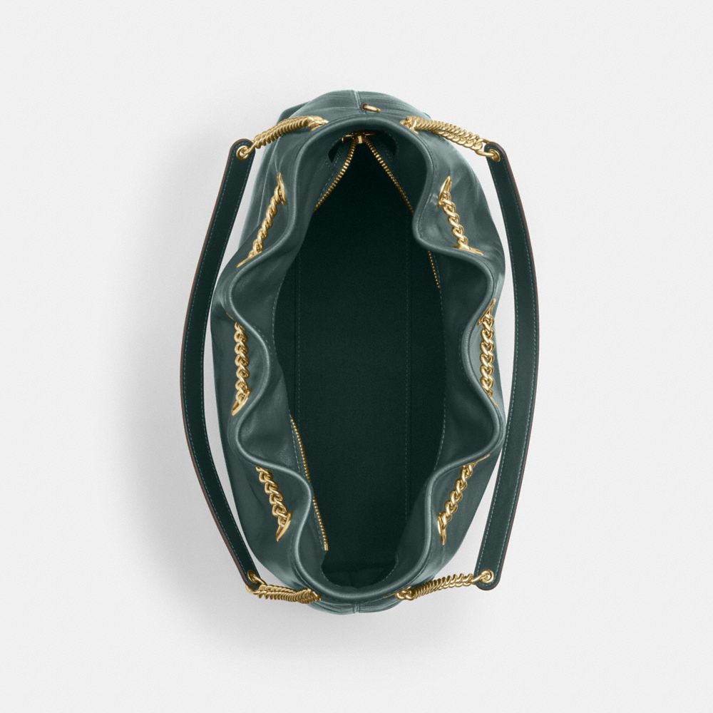 COACH®,SAC ÉPAULE EVELYN,Cuir froissé,Or/Bleu sarcelle sombre,Inside View,Top View