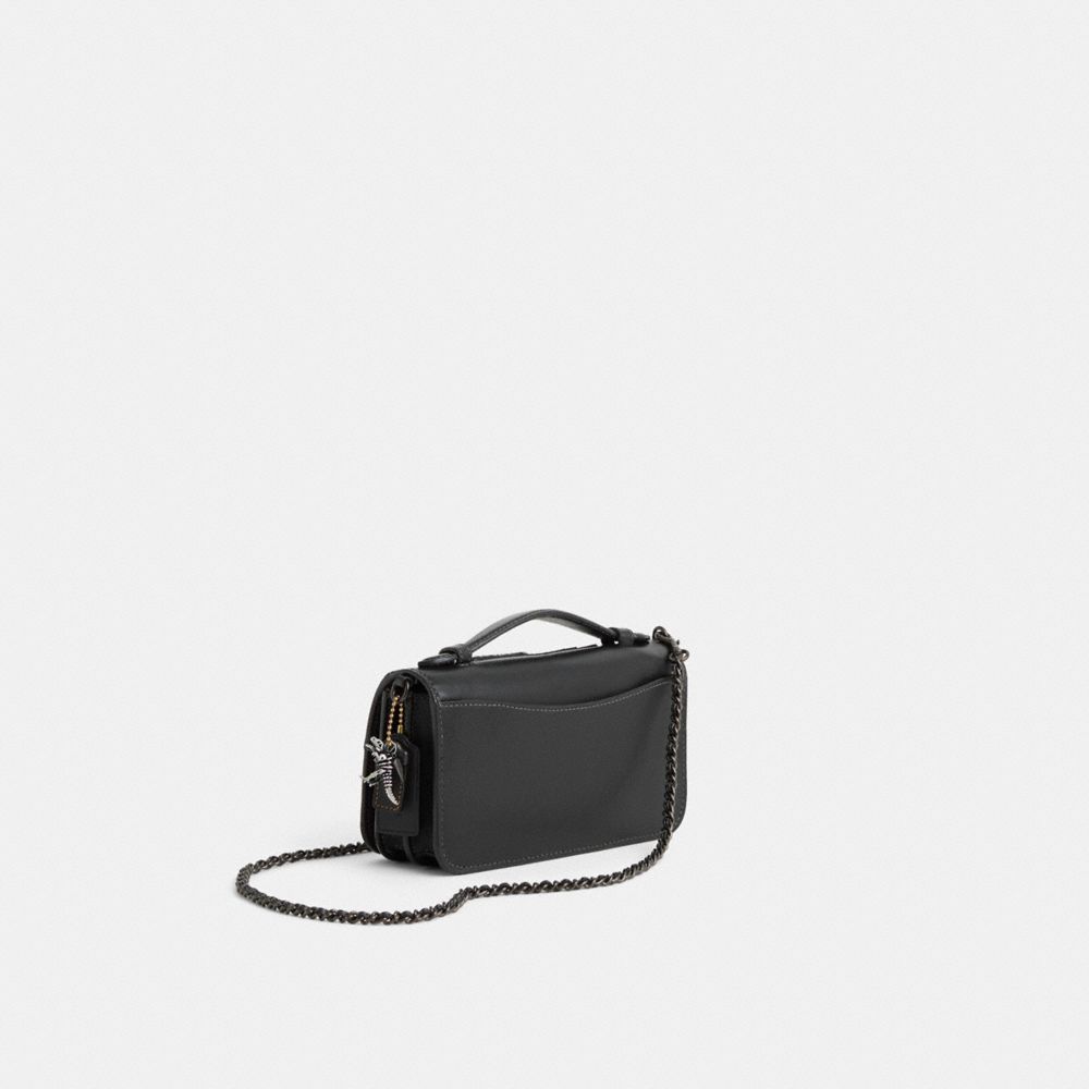 COACH®,Upcrafted Bea Crossbody,Leather,Crossbody,Metal,Logo,Animal Skin Embossing,Studded,Gusset,Vegan,Gunmetal,Casual,Black,Angle View