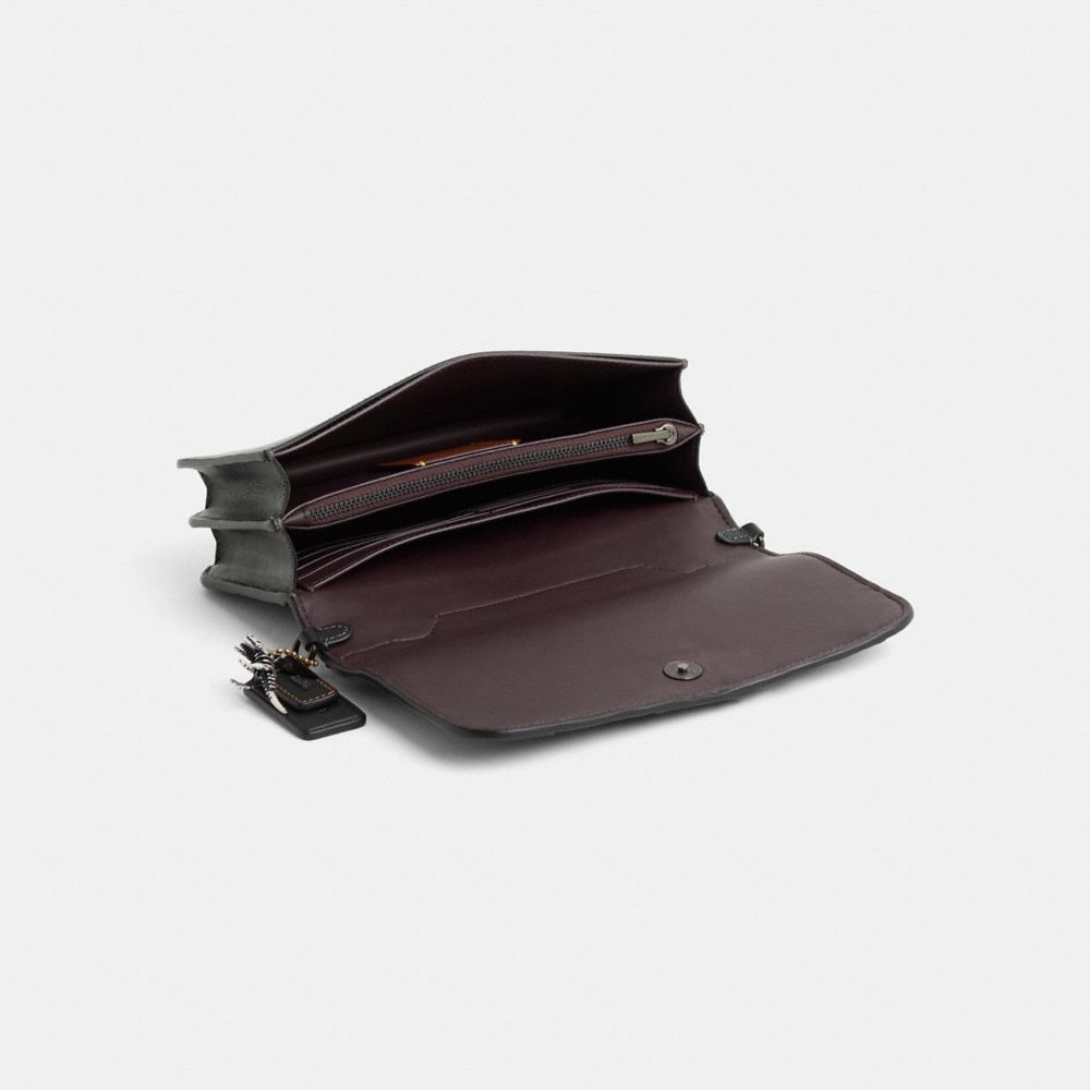 COACH®,Upcrafted Bea Crossbody,Leather,Crossbody,Metal,Logo,Animal Skin Embossing,Studded,Gusset,Vegan,Gunmetal,Casual,Black,Inside View,Top View