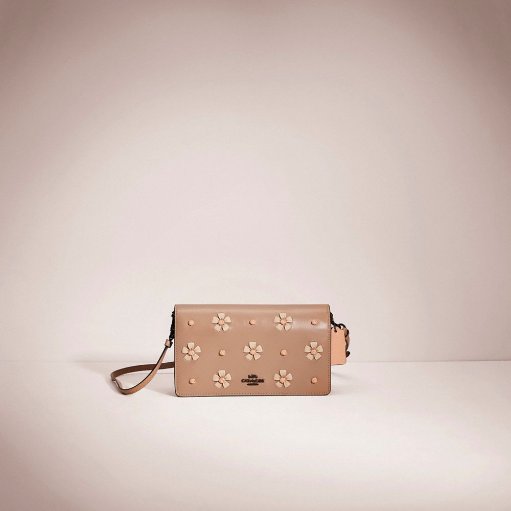 COACH®,RESTORED HAYDEN FOLDOVER CROSSBODY CLUTCH WITH TEA ROSE KNOT,Smooth Leather,Small,Pewter/Taupe,Front View