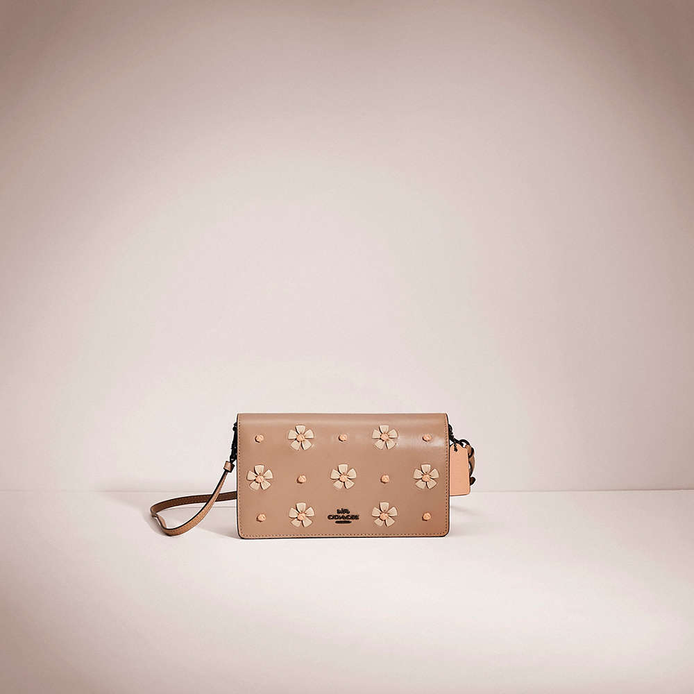 Coach Restored Hayden Foldover Crossbody Clutch With Tea Rose Knot In Pewter/taupe