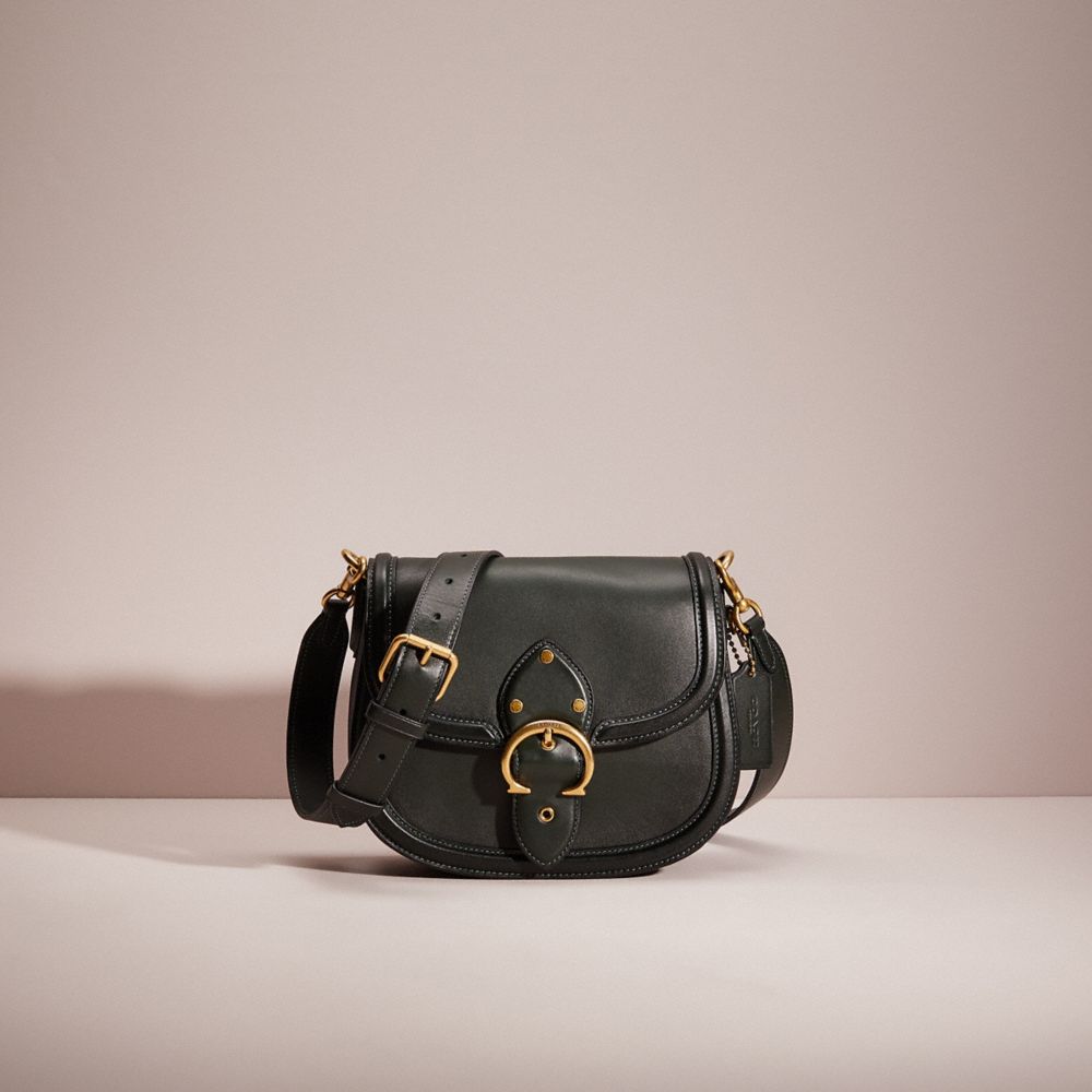 COACH®,RESTORED BEAT SADDLE BAG,Glovetanned Leather,Small,Brass/Amazon Green,Front View