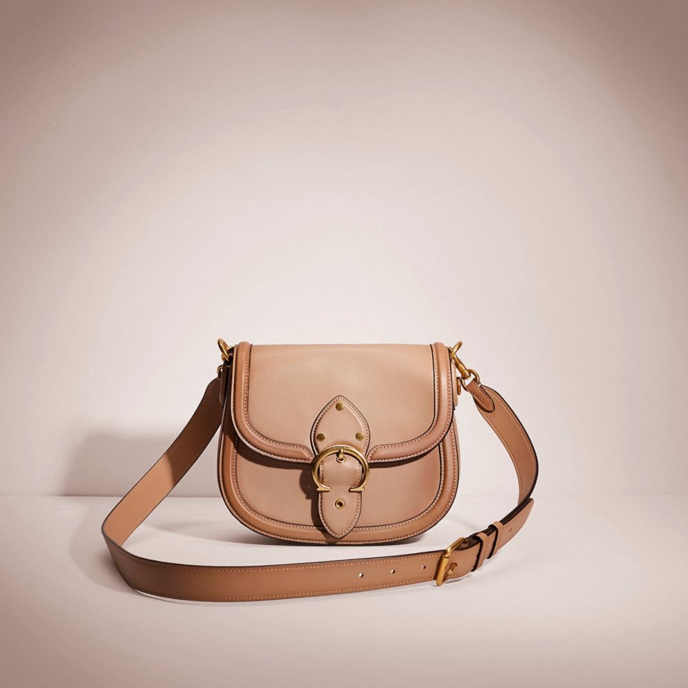 COACH®,RESTORED BEAT SADDLE BAG,Glovetanned Leather,Small,Brass/Taupe,Front View